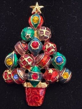 CHRISTOPHER RADKO ENAMEL RHINESTONE CHRISTMAS TREE Brooch & PENDANT